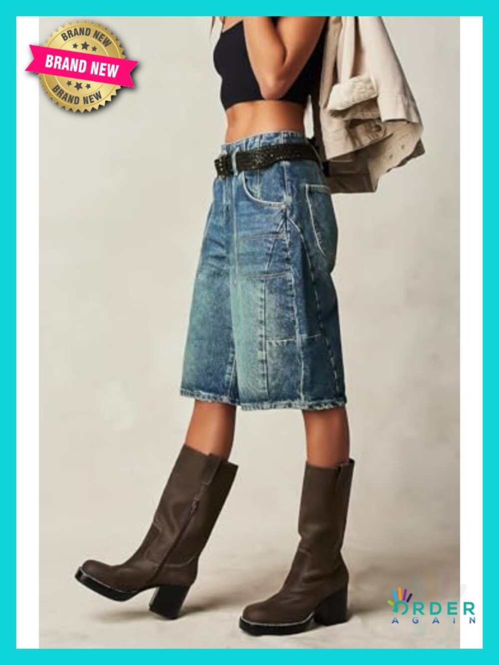 Denim Bermuda Long Shorts Low Waist Baggy Barrel Short Pants - Picture 2 of 5